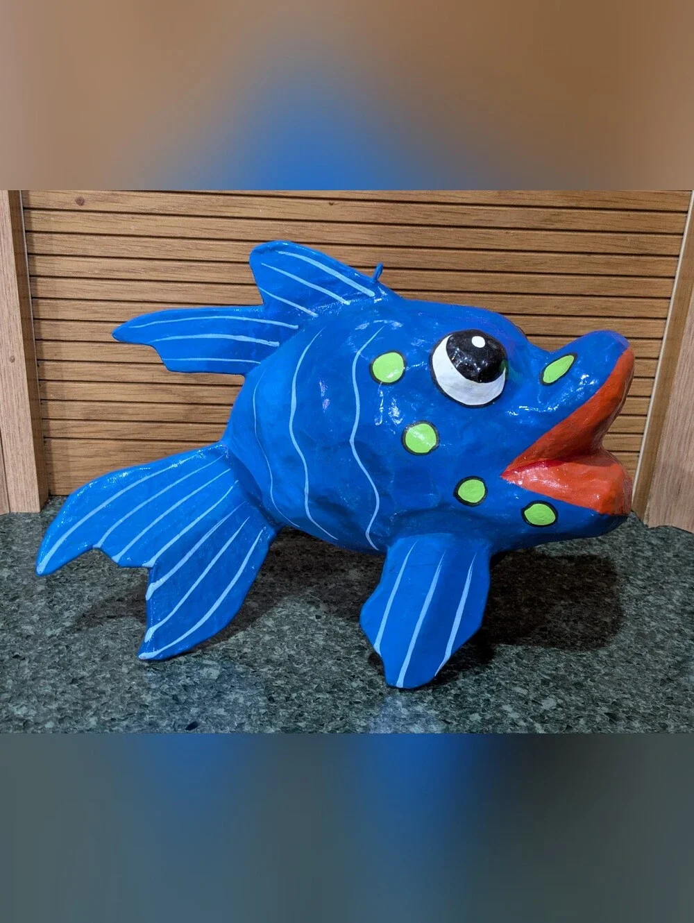 Paper Mache 3 Large Colorful Fish. Beautiful Decorative Set. EUC